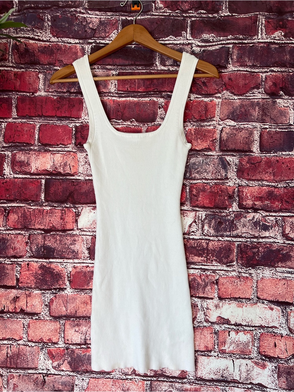 Rusty White Ribbed Knit Scoop Neck Tank Bodycon Dress